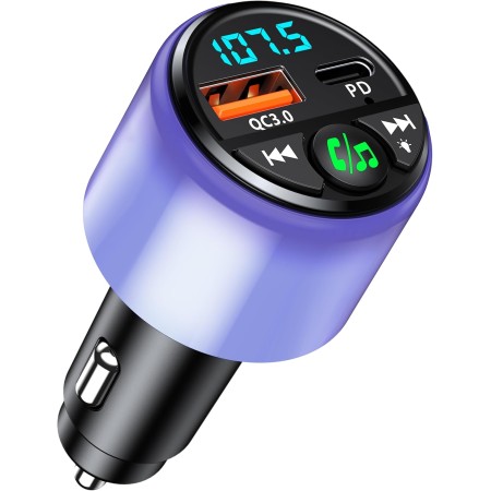Mohard Bluetooth Adapter Auto, [PD 30W & QC3.0 18W] FM Transmitter Auto Bluetooth 5.3, [Rundum Strahlender Glanz] Freisprechanlage für AutoBluetooth, Dual-Port-Schnellladegerät, Hi-Fi-Musik