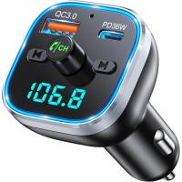Mohard Bluetooth Adapter Auto, 54W [PD & QC 3.0] Schnellladung FM Transmitter Auto Bluetooth 5.3, Freisprechanlage, 7 Farbige LED-Atmosphärenlichter, Bloototh Transmitter Autoladegerät Bedienelemente