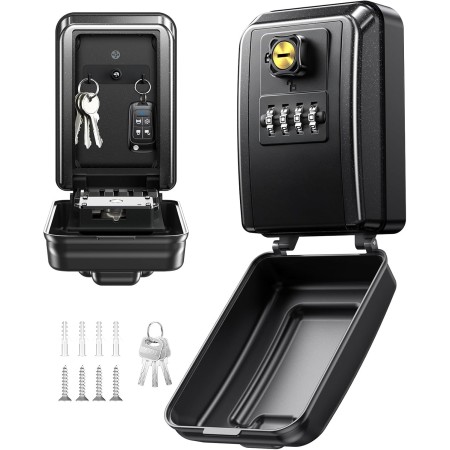 Mohard Key Safe Wall Mounted with Code, 4 Digits Combination Key Lock Box Outdoor with Resettable Spare Key, Weatherproof & Large Capacity Keysafe Storage KeyBox for Home, Apartment, Office, Garage (Black)