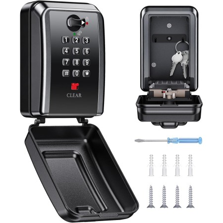 Mohard Key Safe Wall Mounted, 12 Digit Combination Lock Box for Keys with Resttable Code, Large Capacity & Weatherproof Keysafe Outdoor, Spare KeySafety Lock Pins Key Box for Home, Office, Garage (Black) Mohard Key Safe Wall Mounted, 12 Digit Combination Lock Box for Keys with Resttable Code, Large Capacity & Weatherproof Keysafe Outdoor, Spare KeySafety Lock Pins Key Box for Home, Office, Garage (Black)