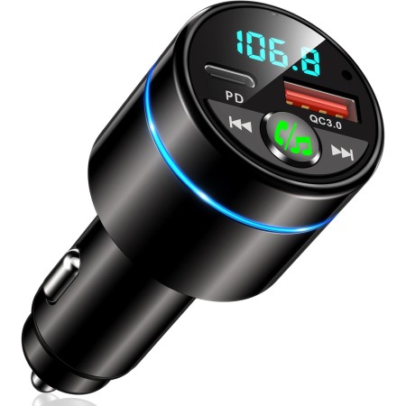Mohard Bluetooth Adapter Auto, Ganzmetall FM Transmitter Auto Bluetooth mit PD 30W & QC3.0 18W Schnellladung, Freisprechanlage Bluetooth5.3, Rauschunterdrückung Mikrofon, Ringlicht