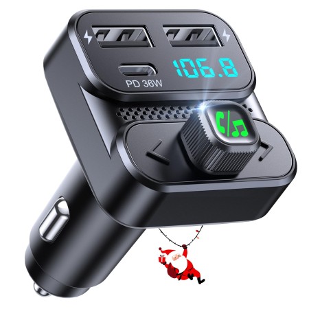 Mohard Bluetooth Adapter Auto, FM Transmitter Auto Bluetooth 5.3 mit PD 36W + Dual USB Anschluss Schnellladegerät, Freisprechanlage für Auto Bluetooth, Sprachassistent & HiFi-Sound, Rückprallknopf