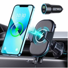 Mohard Caricatore Wireless Auto da QC 3.0 Caricabatterie, Max 15W Qi Ricarica Rapida Wireless Auto, Rotazione a 360° Porta Cellulare Auto per Presa Aria Compatibile con 5.4-7.0” Smarphone