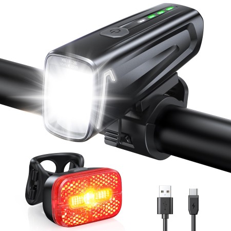 Mohard Fahrradlicht Set, 60Lux Superhelles Fahrradlicht Vorne & Rücklicht, StVZO Zugelassen Fahrrabeleuchtung, IPX5 Wasserdicht Fahradlichterset LED USB Wiederaufladbare für Nachtfahrten/Camping/Helm