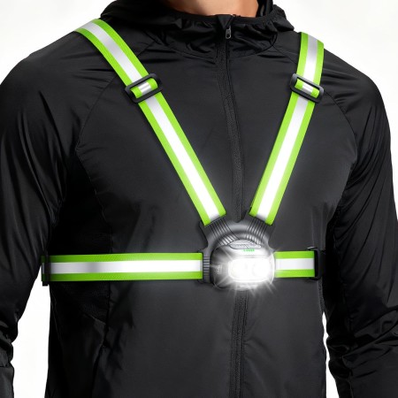 Mohard Lauflampe Joggen, 500 Lumen Lauflicht, 1800mAh Wiederaufladbare Brustlampe zum Joggen, 7 Modi, 45° Verstellbar & IPX4 Wasserdicht Running Light mit 360° Reflektor Weste für Nachtlauf, Wandern