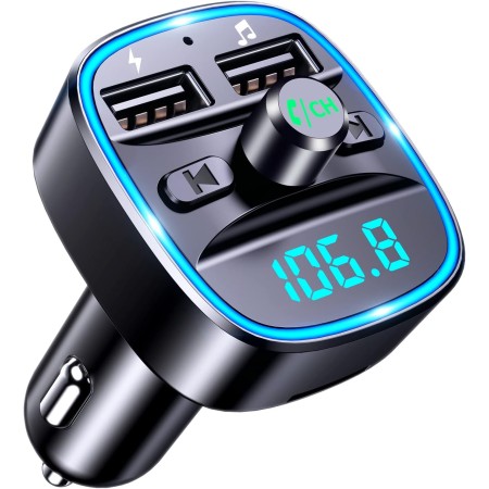 Mohard Bluetooth FM Transmitter, KFZ Bluetooth Adapter Auto Radio, Autoladegerät AV-Eingangsadapter mit Freisprechen, 2 USB-Anschlüsse (5V/2.4A & 1A), Unterstützt USB-Stick & TF Karte, Auto Endstufen