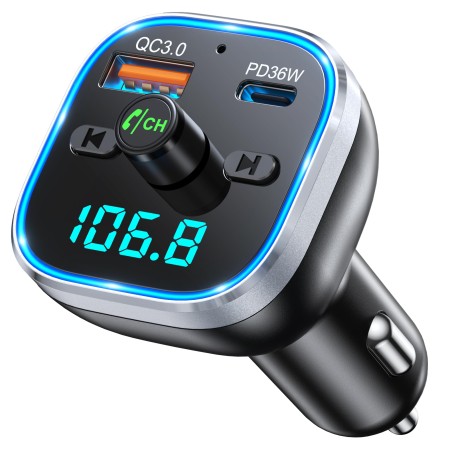Mohard Bluetooth Adapter Auto, 54W [PD & QC 3.0] Schnellladung FM Transmitter Auto Bluetooth, Freisprechanlage für Auto Bluetooth 5.3, 7 Farbige LED-Atmosphärenlichter, Kabellose Bluetooth Transmitter