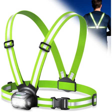 Mohard Running Lights for Runners, 500LM Rechargeable Running Chest Light with 7 Modes & 45° Adjustable Beam, IPX4 Waterproof 360° Reflective Running Vest, Body Torch for Night Walking/Jogging/Hiking