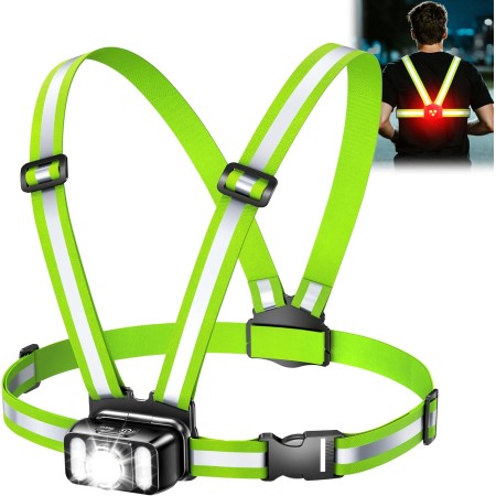 Mohard 550LM Running Lights for Runners with Side Light & Rear Light, [7+2 Modes] 360° Reflective Running Vest, IPX4 Waterproof, 45° Adjustable Rechargeable Running Torch for Walking/Cycling/Hiking