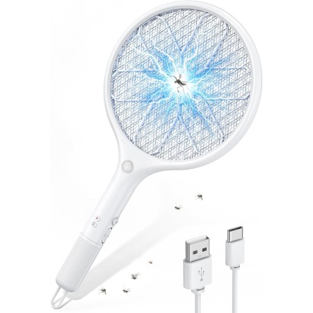 Mohard Electric Fly Zapper, 4000V Bug Swatter Racket Mosquito Killer, USB-C Rechargeable with Safe 3-Layer Mesh & LED Light, Lightweight Handy Fly Bat for Indoor, Outdoor, Home & Camping