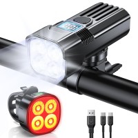 Mohard Bike Lights Front and Back, [4+7 Modes] & [LED Power Display] Bicycle Lights with Rechargeable 3000mAh & Super Bright 2000LM, IP65 Waterproof Cycle Lights, Headlight and Rear for Night Riding
